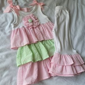 18M Mudpie Seersucker Dress Top & Pant Set for Easter or Spring 🐣